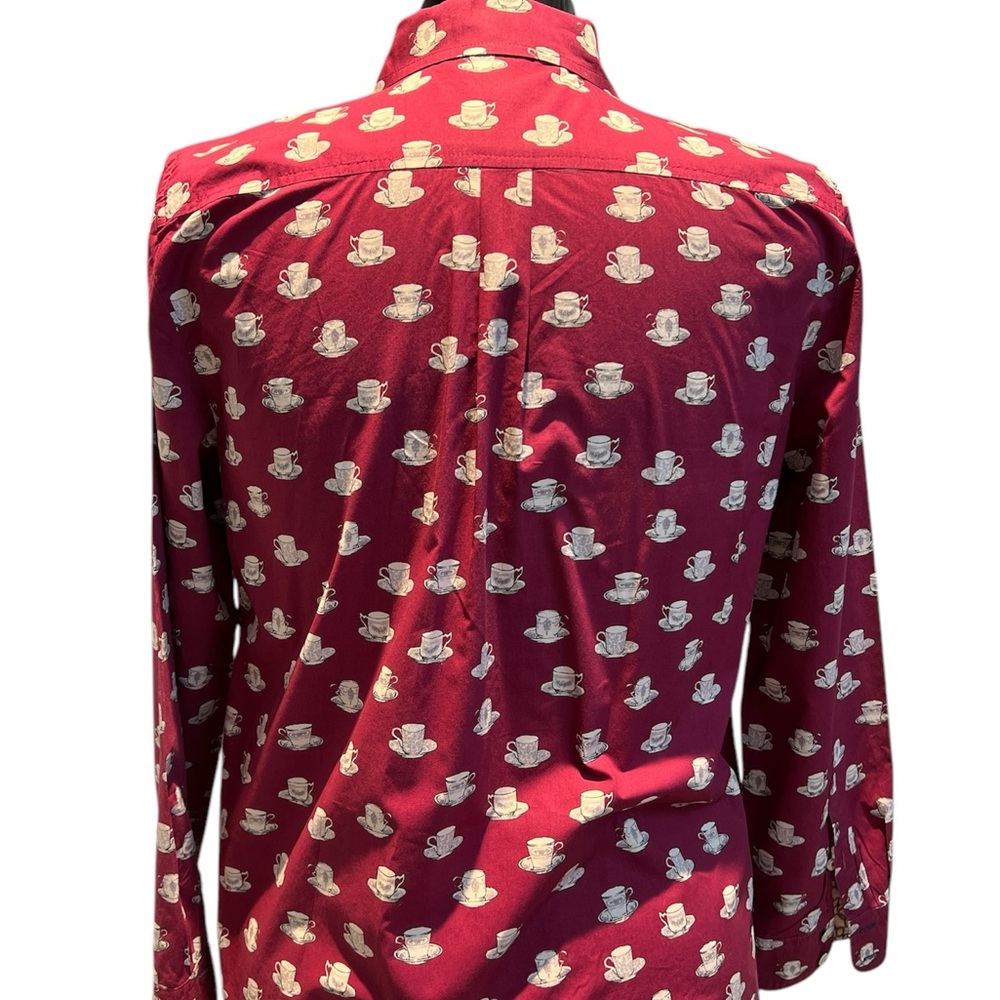 TALBOTS Tea Cup Print Cotton Preppy Maroon Tea
Time Button Down Blouse Large - Picture 4 of 7